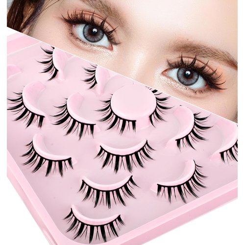 Manga Lashes, Anime Lashes Wispy 10 Pairs Doll Mink Fluffy Spiky 3D Volume Eyelashes Pack Cosplay Fake Eyelashes Look Like Individual Cluster