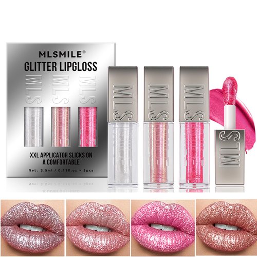 Riroenst 3Pcs Diamond Glitter Lip Gloss Set,High Shine Long Lasting Glossy Finish Lip Makeup, Moisturizing,Hydrating Shimmer Liquid Lipstick For Women and Girls