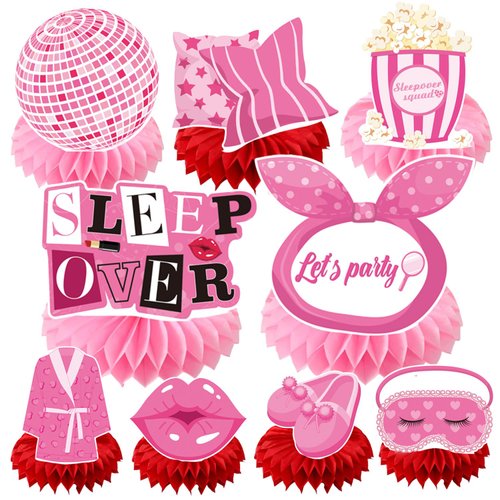 Refavor Hot Pink Party Decorations - 9PCS Slumber Party Decorations Spa Party Decor Supplies for Girls Bachelorette Party Table Decorations Pajama Makeup Party Honeycomb Centerpieces Decorations