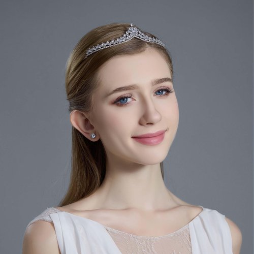 Wedding Tiara Crowns for Women Silver Cubic Zirconia Tiaras Bride Royal Queen Headband Princess Quinceanera Headpieces for Birthday Prom Pageant Party (Silver)