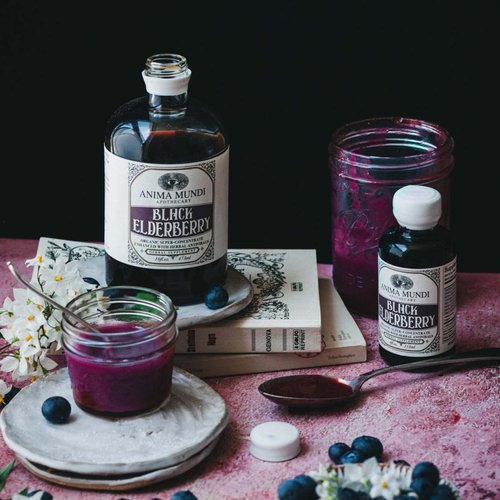 Anima Mundi Black Elderberry Syrup - Organic Elderberry Syrup for Immunity Support with Skullcap Baikal, Cordyceps, Reishi, Shiitake & Maitake Mushrooms (2oz / 59ml)