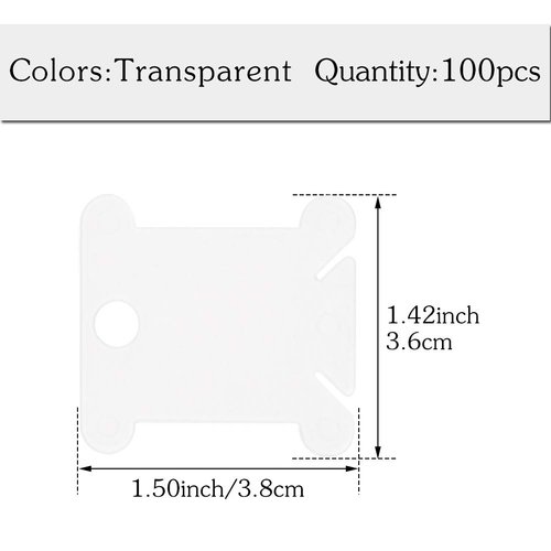 100 Pcs Plastic Floss Bobbin, Embroidery Floss Bobbins, Cross Stitch Embroidery Cotton Thread Embroidery Floss Thread Craft, Transparent Embroidery Thread Organize for DIY Sewing Craft