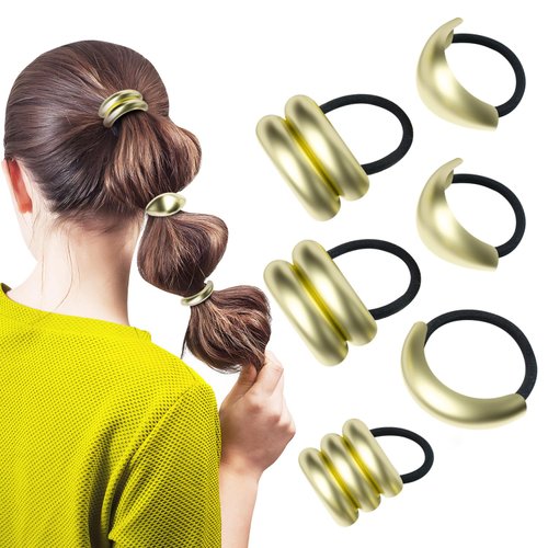 6 Pack Metal Hair Tie, gold hair tie, Suitable for Women Hair Accessories Elastic Headband 4 Specifications (Gold Hair Cuffs Suit)
