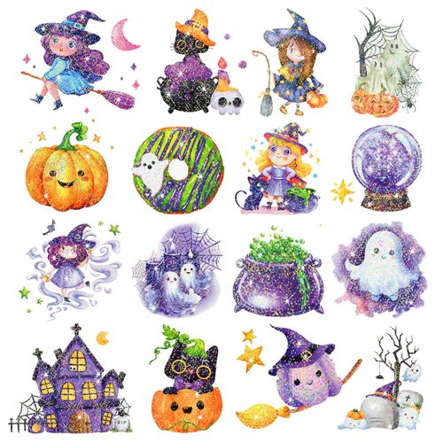 Leesgel Glitter Tattoo Set Halloween Party Supplies, Halloween Temporary Tattoos for Kids Party Favors Games, Halloween Goodie Bag Fillers with Pumpkin Skull Ghost Monster Tattoos Stickers