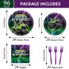 96Pcs Green Purple Monster Truck Party Plates and Napkins for Monster Truck Birthday Party Supplies Racing Car Paper Dessert Plates Baby Shower Tableware Set for Kids Boys 24 Guests Party Decorations