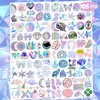 105 PCS Holographic Star Birthday Party Decorations Favors Supplies Temporary Tattoos Decor Pink Bubble Mermaild Disco Club Stickers For Boys Girls Gift School Prizes Rewards