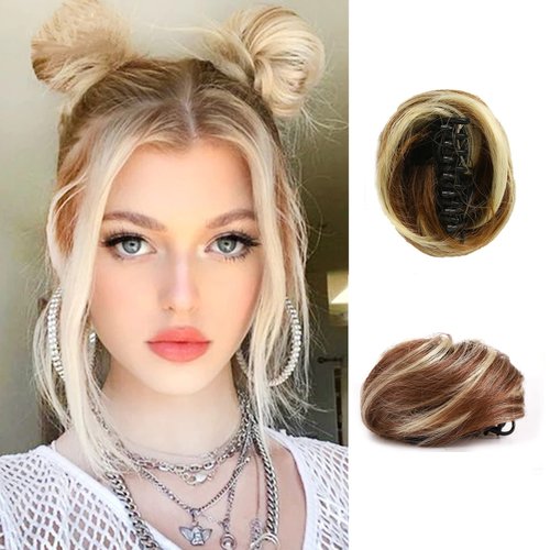 SDZNYQT 2PCS Cat Ears Hair Donut Chignon Claw Clip in Messy Hair Bun Mini Claw Clip in Updo Bun Extensions Wig Accessory Cat ears bun (12H613)
