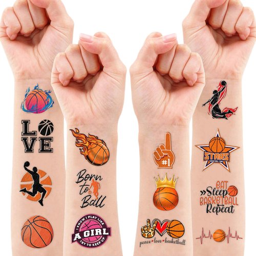Basketball Temporary Tattoos Olympic MVP Sports Game National Basketball Association Themed Stickers for Kids Birthday Party Supplies, Decorations, Favors, and Prizes - Cute Gifts for Boys and Girls