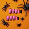 Halloween Press on Nails Medium Square Matte Fake Nails Pink False Nails With Black Spider Web Designs Full Cover Stick on Nails Acrylic Coffin Artificial Nails Glue on Nails for Women Girls 24Pcs