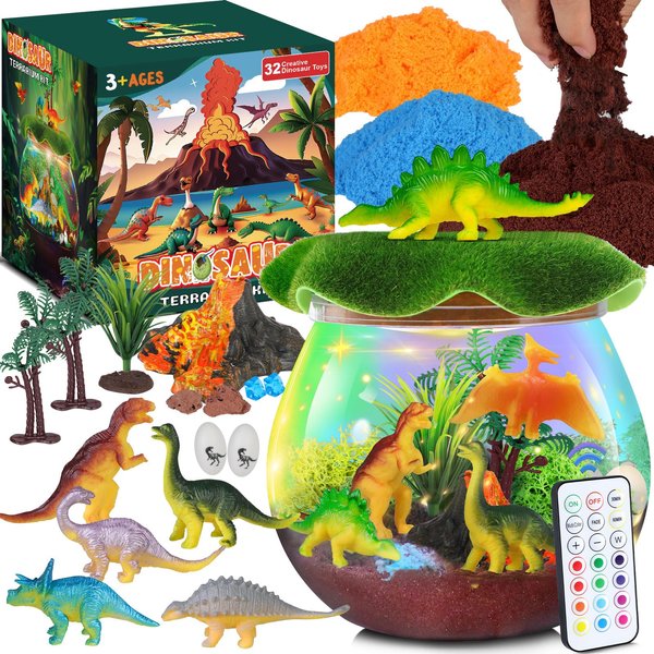 RONSTONE Dinosaur Toys for Boys - Dinosaur Terrarium Kit for Kids - Christmas Birthday Gifts for Boys Ages 4 5 6 7 8 Year Old - Light Up DIY Dinosaur Arts and Crafts for Boys and Kids