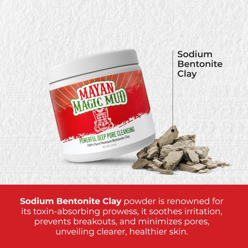 Mayan Magic Mud Powerful Deep Pore Cleansing Sodium Bentonite Clay - Natural Face Mask Peel For Men And Women - USA Made Full Facial Skin Care - Spa Level Beauty Products That Cleanse Skin - 16 Oz