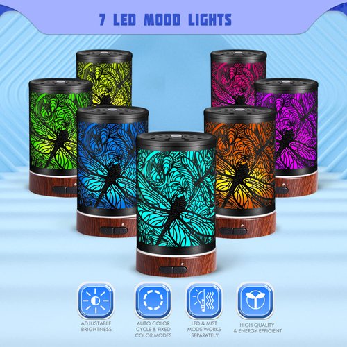 Essential Oils Diffuser,Aromatherapy Diffuser Gifts for mom,Valentines Day Gifts,Metal Cool Mist Humidifier with 7 Colors Lights Waterless Auto Off Air Diffusers (Dragonfly)
