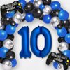 Navy Blue Video Game Party Supplies Boys 10th Birthday Party Decorations- 2 Packs Game On Balloons with Dark Blue Number 10 Balloon