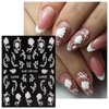 JMEOWIO 3D Embossed Black White Flower Nail Art Stickers Decals Self-Adhesive Pegatinas Uñas 5D Leaves Line Nail Supplies Nail Art Design Decoration Accessories 4 Sheets