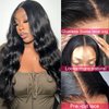 BASEMMAHER 26 Inch Body Wave Lace Front Wigs Pre-Plucked Glueless Wigs Wave Lace Front Wigs Natural Black Synthetic Artificial Fiber Human Hair Lace Frontal Wigs for Women