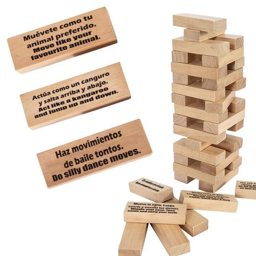 1step2dream Spanish Stacking Tower Game | Bilingual Block Game for Kids Adults | Perfect for Family, Classroom | 54 Hilarious Commands | Ideal Learning Board Game Gift