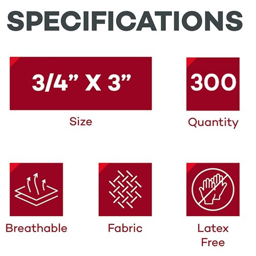 Dealmed Fabric Flexible Adhesive Bandages – 100 Count (3 Pack) Bandages with Non-Stick Pad, Latex Free, Wound Care for First Aid Kit, 3" x 3/4"