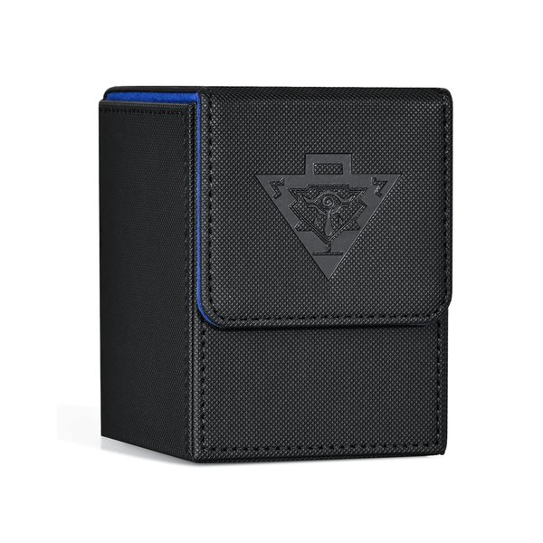 ZLCA Card Deck Box for MTG Yugioh TCG, Card Storage Box with Dividers Holds 100+ Sleeved Cards, Premium Card Deck Case Compatible with CCG Trading Cards (Black&Blue,Puzzle)