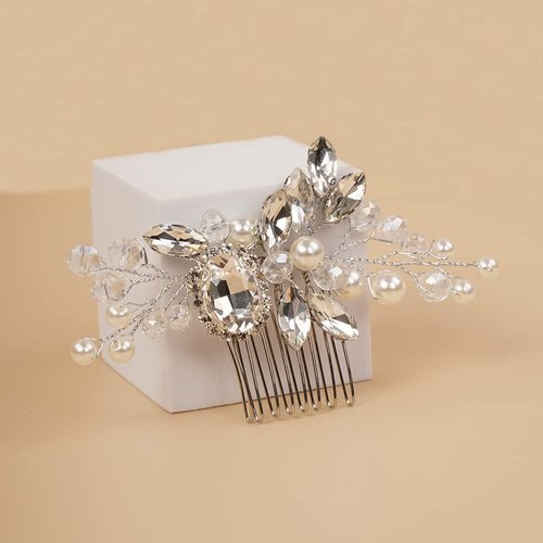 Jumwrit Silver Bridal Hair Comb Pearl Rhinestone Hair Comb Wedding Headpiece for Bride Bridesmaid Crystal Hair Accessories