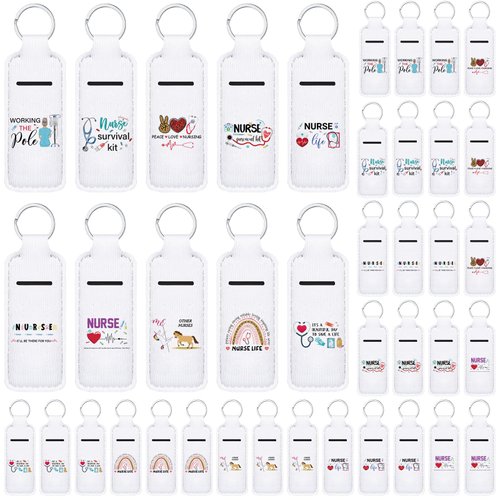 Ctosree 40 Pcs Christmas Lip Balm Holder for Nurse Week Gifts for Women Lip Balm Lipstick Holder Keychain with Inspirational Words Portable Clip on Lip Gloss Sleeve Pouch for Travel, 10 Pattern