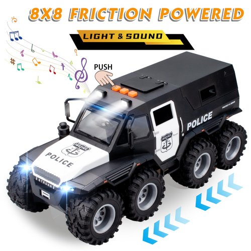 i diy Police Car Toy ,8x8 Friction Powered Police Car with Light and Sounds Openable Doors,Military Policeman &Dog ,Police Car Toys for Boys 3-8, Big Wheel Truck,Police Monster Truck