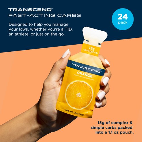 Transcend Foods Orange Gel (1.1 oz, Pack of 24) Fast-Acting Carb Gel Orange Flavor – Caffeine Free, Gluten Free