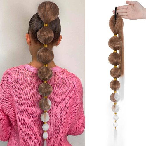 Benehair Long Bubble Ponytail Extension for Black Women 34Inch Braided Ponytail Extension Afro Puff Black Ponytail Hair Extensions Straight Synthetic Lantern Ponytail Wrap Around 120g 1pcs/pack #30T60
