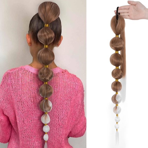 Benehair Long Bubble Ponytail Extension for Black Women 34Inch Braided Ponytail Extension Afro Puff Black Ponytail Hair Extensions Straight Synthetic Lantern Ponytail Wrap Around 120g 1pcs/pack #30T60