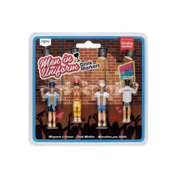 NPW Novelty Drink Glass Markers - Men in Uniform, Set of 4
