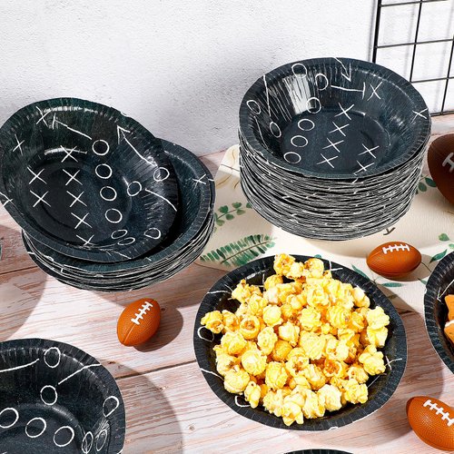 Ziliny 50 Pcs 16 oz Football Paper Bowls Disposable Football Bowls Football Party Snack Bowls Supplies Football Dessert Bowls for Game Day Hot Cold Soup Salad Home Cereal Holiday Decor