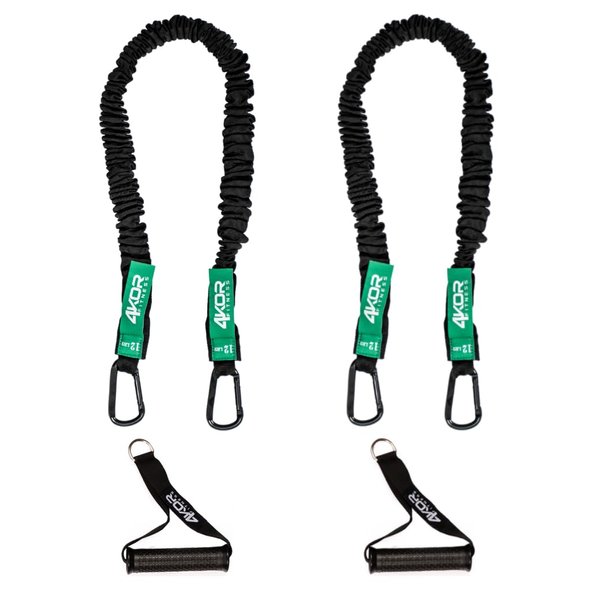 Resistance Cords - Shoulder and Core Resistance Bands - Perfect for Dynamic Warmups and Rehab - Deluxe Pair of 2 Black 12lbs Cords and 2 Universal Handles - 4KOR Fitness