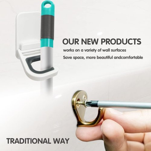 Broom Holder Wall Mount (3 Pcs), Mop Holder, Broom and Mop Organizer Wall Hanging, Holds Self Adhesive No Drilling Holder Wall Mount, Broom Organizer Wall Mount for Home, Kitchen, Garage Storage