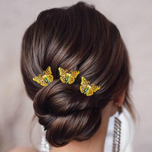 Foryysa Bridal Wedding Hair Pins for Women Gold Butterfly Headwear Rhinestone Pearl Headpiece Elegant Handmade Sparkly Bride Design (2 pcs)