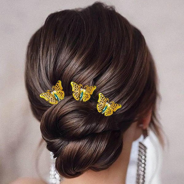 Foryysa Bridal Wedding Hair Pins for Women Gold Butterfly Headwear Rhinestone Pearl Headpiece Elegant Handmade Sparkly Bride Design (2 pcs)