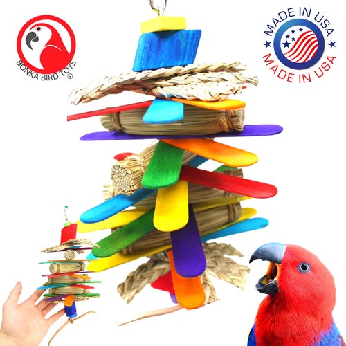 Bonka Bird Toys 1921 Husky Fan Chew Shred Forage Medium Parrot Cage Toy Pet, Conure, Quaker, Caique, and Similar Breed Sizes
