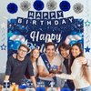 Trgowaul Happy Birthday Decorations for Men Women, 22 PCS Blue Birthday Set, Navy Blue Birthday Banner Backdrop, Honeycomb Balls&Hanging Swirl, Birthday Party Decorations Supplies for Boys Girls
