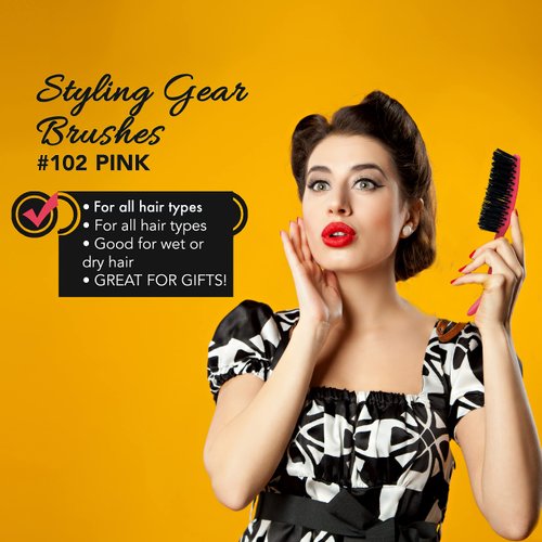 Styling Gear Detangling Hair Brush Nylon Bristles 7 Row Teasing Womens Brush For Thick Hair Small Travel Hairbrush Brush For Hair 1 Pcs. (Pink)