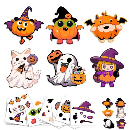 BAISDY 48Pcs Halloween Stickers Craft Kit, Make Your Own Pumpkin Witch Ghost Sticker Halloween Craft Paper Ornaments for DIY Party Decorating Favors Supplies