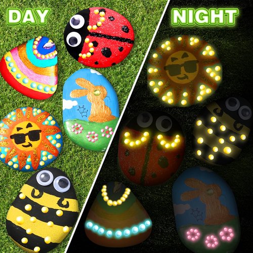 Toidgy Rock Painting Kit for Kids - Glow in The Dark, Arts and Crafts Gift for Boys Girls Ages 4-12, Craft Kits Art Supplies for Kids Activities, Creative Art Toys Age 4, 5, 6, 7, 8, 9, 10, 11, 12