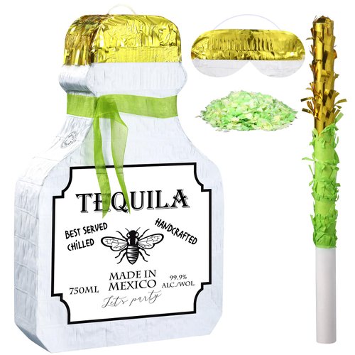 Panelee Adult Pinata with Stick Tassel Blindfold Confetti Beer Mug Pinatas Champagne Whisky Tequila Bottle Pinata Set for Adult Women Men Bachelor Birthday Wedding Anniversary Party (Tequila)