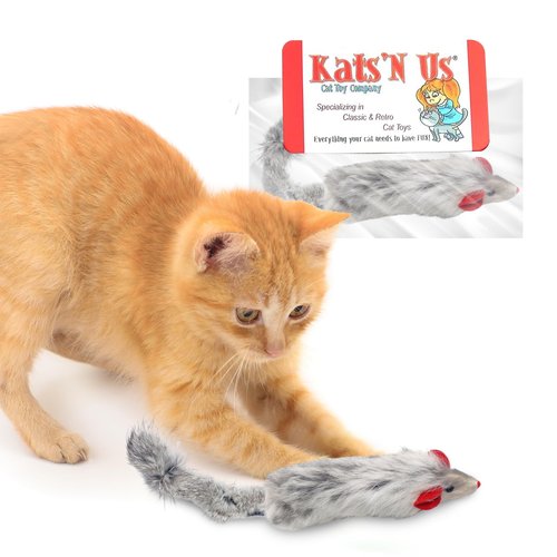 Kats'N Us Dat Darn Ferret Real Rabbit Fur Cat Toy- Furry Cat Toys, Cat Stuffed Animal, Cat Entertainment for Indoor Cats and Kittens, Interactive Cat Toys - 10 Inches