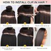 Kinky Straight Clip Ins Hair Extensions Natural Black for Black Women Full Head Yaki Kinky Straight Clip in Hair Synthetic 4PC 11Clips 110g/Set (12 inch)