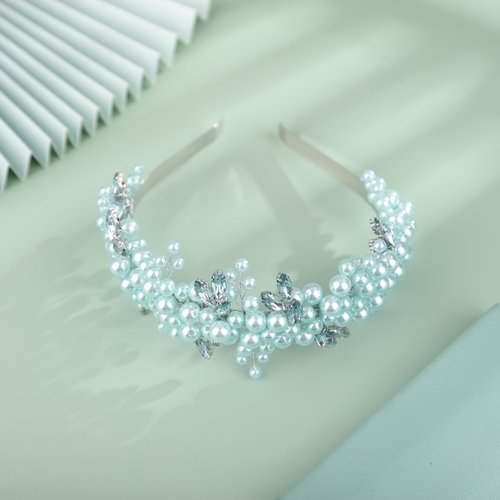 BERYUAN Pearls Rhinestone Wedding Headband Mint GreenTeardrop Rhinestone Pearls Wedding Hair Accessories Princess Bridal Headband Pearls Wedding Headpiece for Brides Bridesmaid Girls (mint green)
