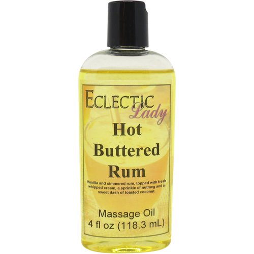 Hot Buttered Rum Massage Oil, 4 oz, With Sweet Almond Oil and Jojoba Oil, Preservative Free, Perfect for Aromatherapy and Relaxation