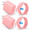 Compatible with iPhone 16/15 Charger, 20W Fast Charging Wall Charger Block Cubes with 6/10Ft USB C to USB C Cable Compatible with iPhone 16/Plus/Pro Max/15/Plus/Pro Max/iPad Pro Charger Pink 2Pack