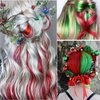 Christmas Colored Hair Extensions, 6Pcs 21 in Red Green Long Straight Hairpieces Clip in Synthetic for Kids Girls Women Christmas Party Supplies