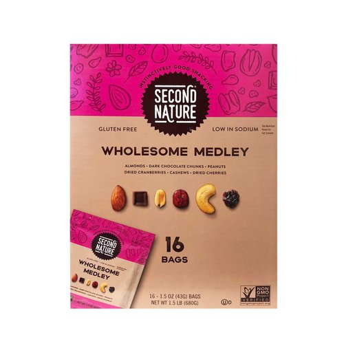 Second Nature New Gluten Free Medley Trail Mix Family Size Box 1 Bpx (16bags) (Wholesome Medley)