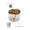 Honey Jar Pot Glass Holder Dispenser Set with Wooden Dipper Stick and Acacia Lid Cover for Home Kitchen, Clear, Modern Honey Syrup Glass Container for Storage Gift, Honey Pot and Drizzler (9 Oz)