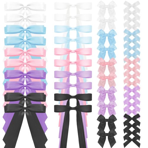 Kasmena Hair Clips for Women Girls, 50Pcs Bow Satin Hair Clips, 4 Style Hair Ribbon Hair Bows, Alligator Clips Bowknot Ponytail Holder, Valentines Birthday Accessories Gifts, Colorful