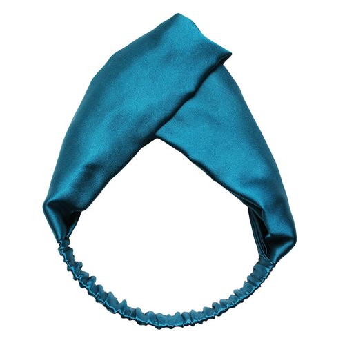 Share Maison Pure Natural Mulberry Silk Headband for Women Fashion Vintage Pure Color Stretchy High-Density 16MM Twisted Head Hair Wrap Accessory Turban for Girls (Blue)